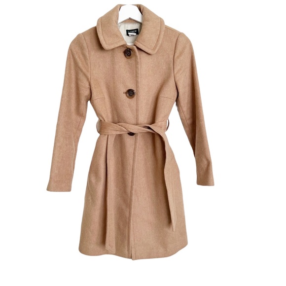 J. Crew Wool Cashmere belted wrap camel color overcoat